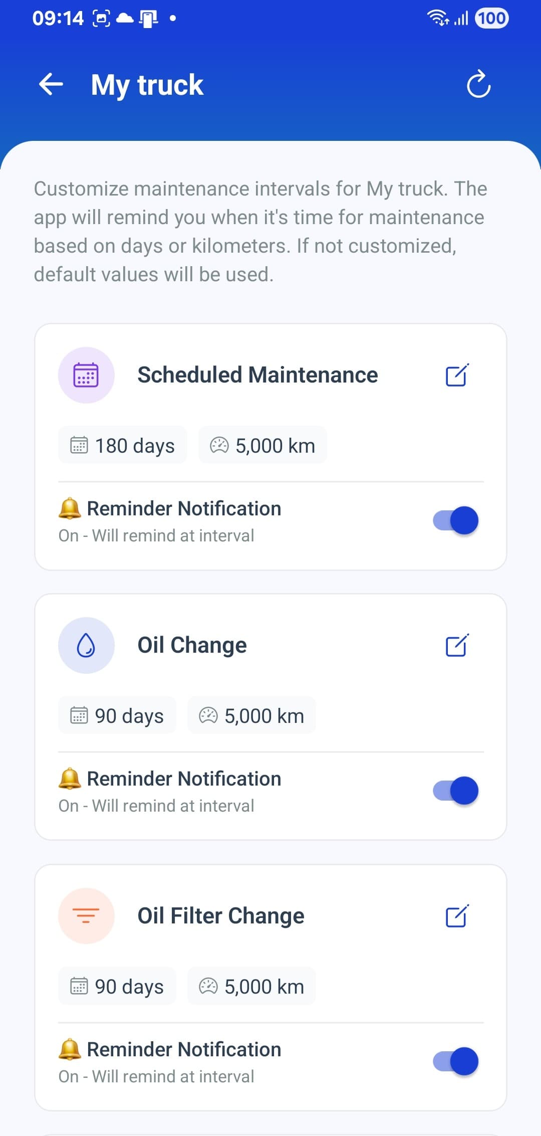 Smart maintenance reminders screenshot