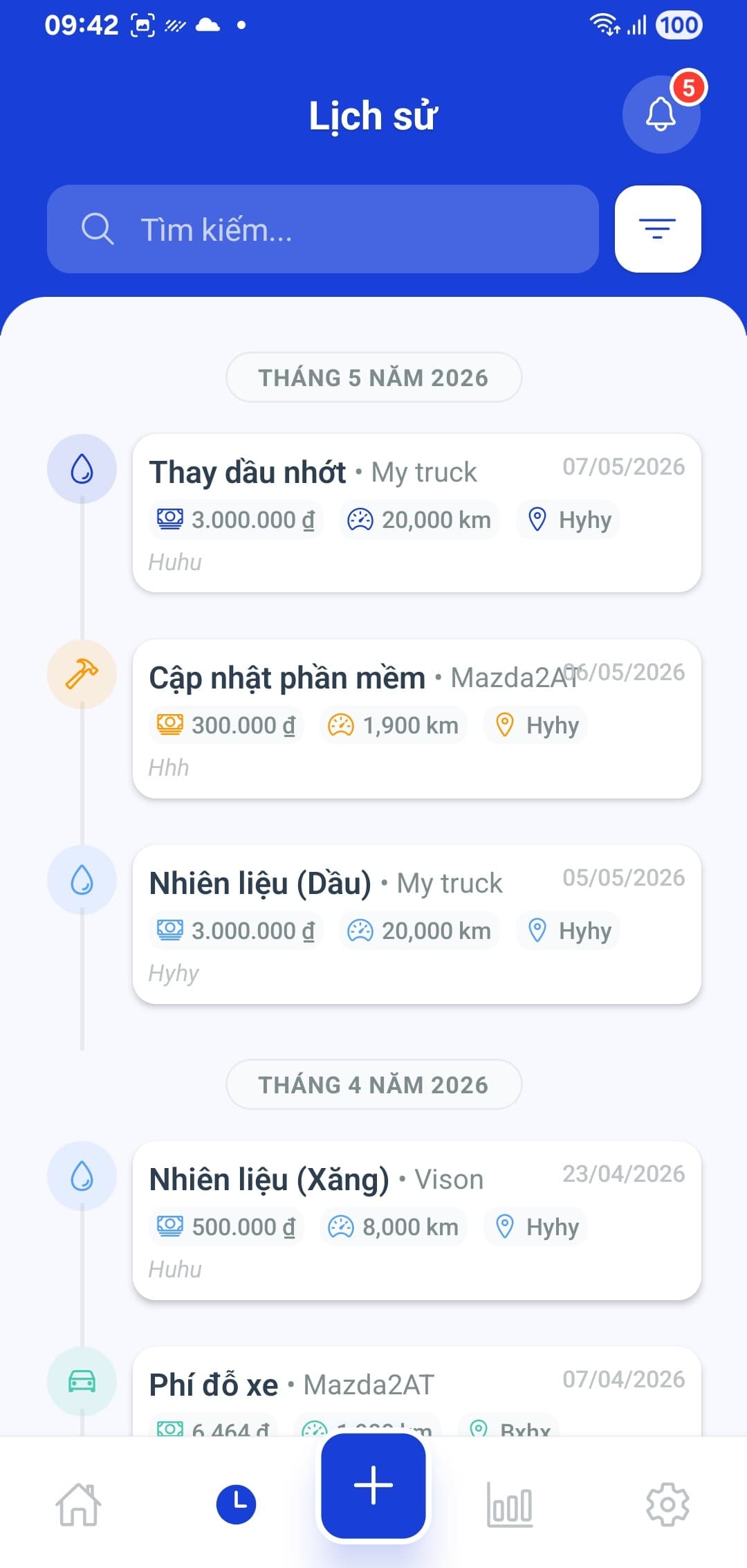 Lưu lịch sử & chi phí screenshot